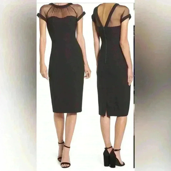 Maggy London Illusion Yoke Crepe Cocktail Dress Size 4 - Picture 1 of 7